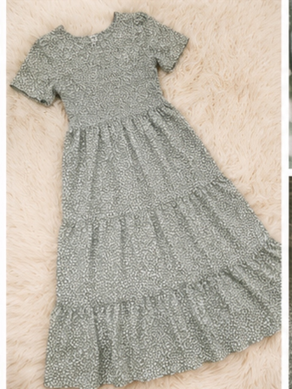 Polagram Smocked Tiered Maxi Dress Sage Green Floral Small Cottagecore - Picture 6 of 8